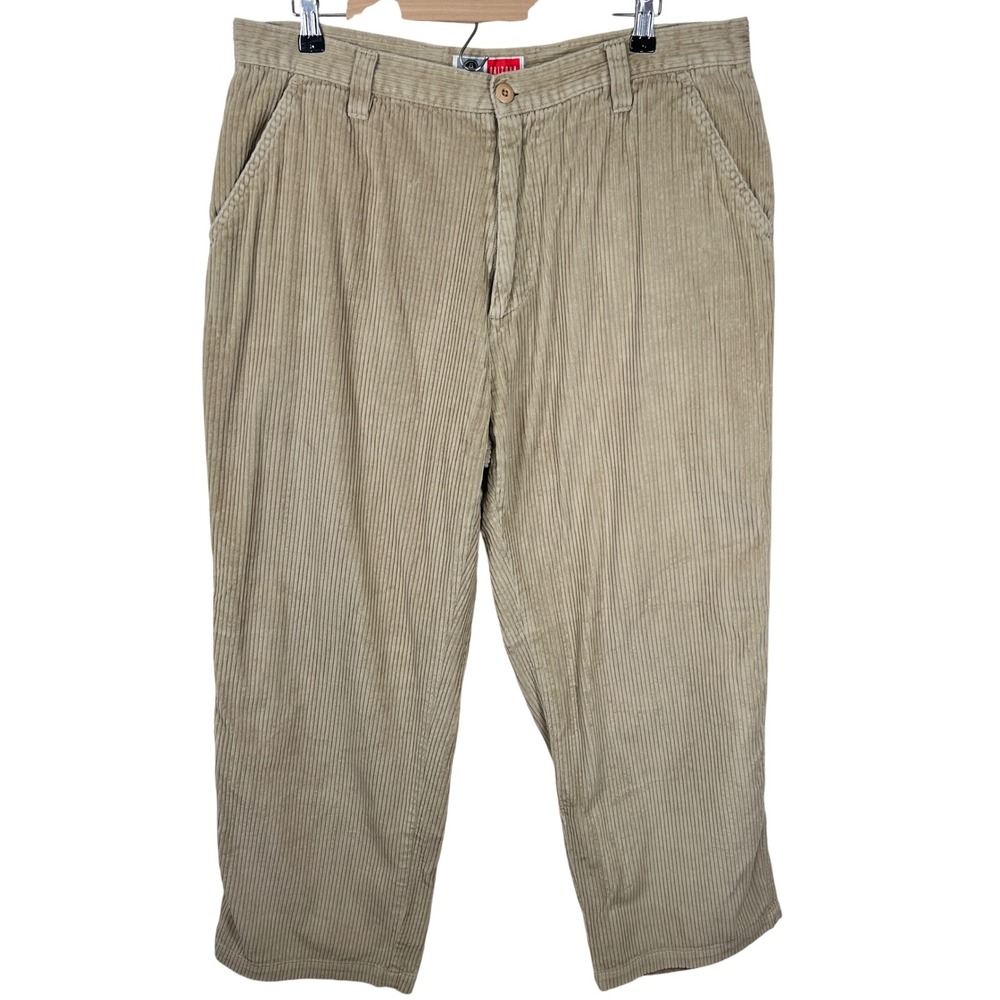 Vtg Arizona Jean Co Mens Tan Corduroy Pleated Relaxed Fit Pants‎ Size 38x30 Y2K